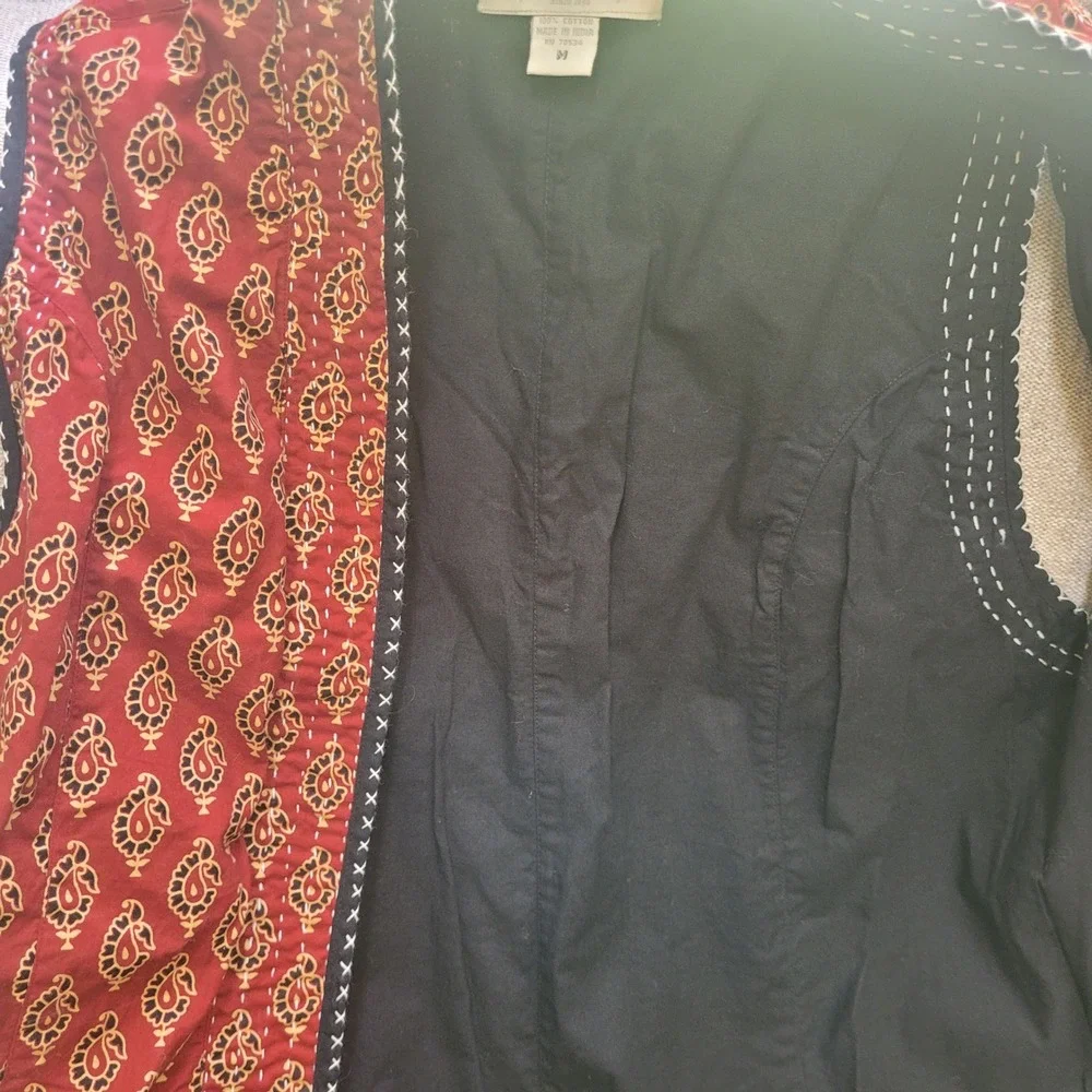 Orvis Long Vest Duster Red Paisley Hippie Boho  Medium Embroidery